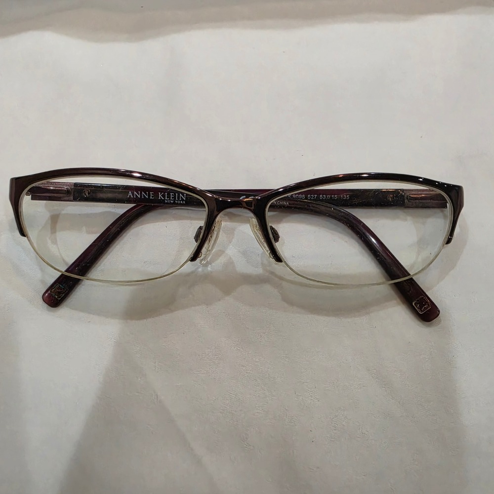 Anne Klein Eyeglass Frames Womens 53-15-135 Burgundy Good AK 9086 Semi-Rimless